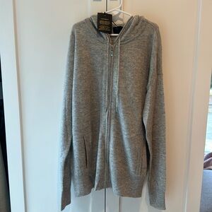 100% Cashmere zip up sweater with hood